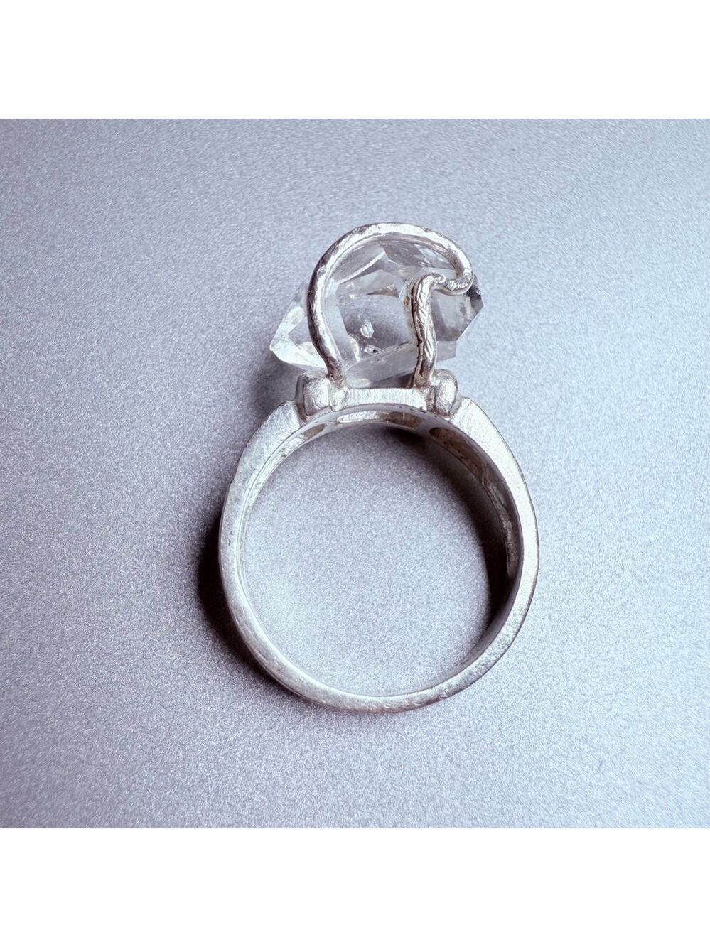 Artisan Brutalist Wire Wrap Rough Quartz Rock Crystal Sterling Silver 925 Ring - Picture 3 of 10